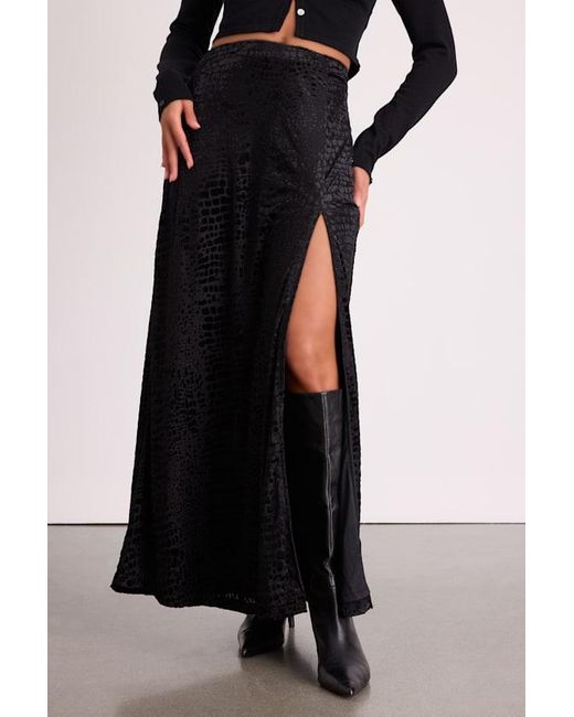 Lulus Black Ashworth Burnout Velvet Mid-Rise Maxi Skirt