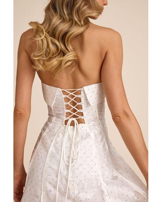 Lulus Natural Abilene Floral Jacquard Rhinestone Strapless Midi Dress