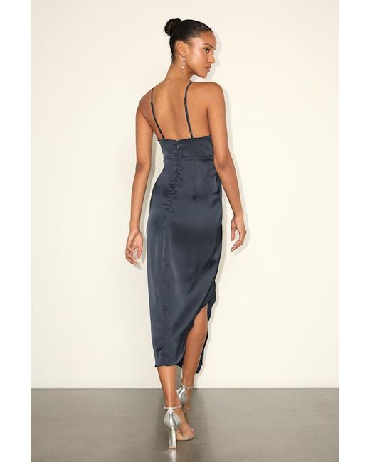 Lulus Blue Caught Feelings Satin Ruffled Midi Dress