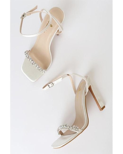 Lulus Brown Goldiena Satin Rhinestone Ankle Strap Heels