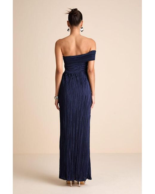 Lulus Blue Poised Performance Plisse One-Shoulder Maxi Dress