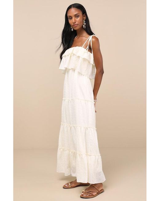 Lulus Natural Inaya Textured Tie-Strap Tiered Maxi Dress