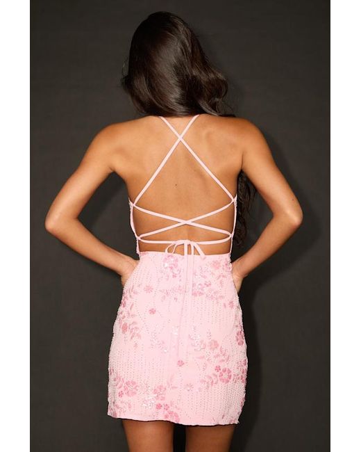 Lulus Black Alisia Sequin Beaded Lace-Up Mini Dress