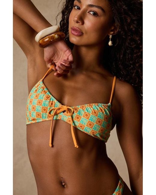 Lulus Brown Summer Mentality Print Tie-Front Bikini Top