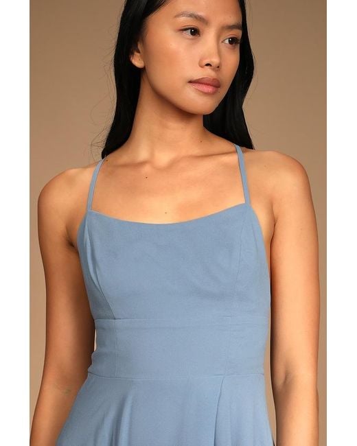 Lulus Blue Dreamy Romance Slate Backless Maxi Dress