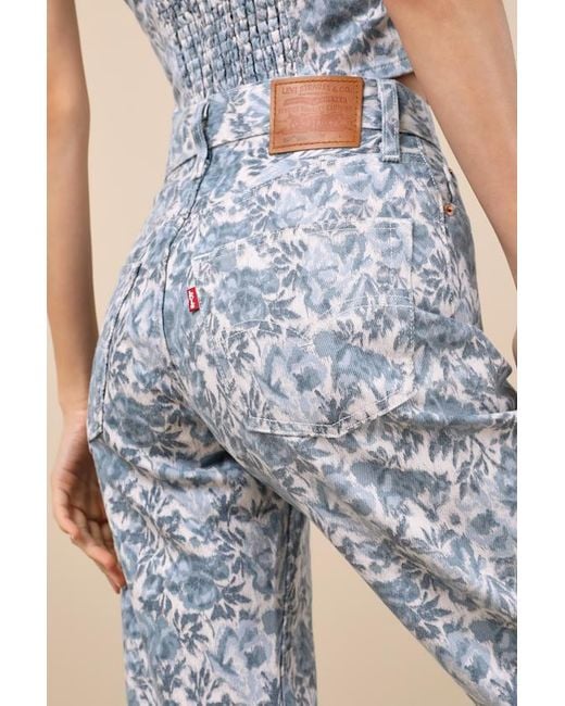 Levi's Blue 501 90's Ankle Medium Wash Floral Mid-Rise Straight Leg Jeans