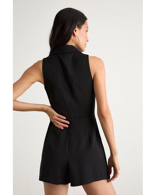 Lulus Black Angie Collared Wrap Belted Romper
