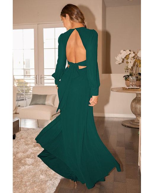 sachin and babi light blue dress Lulus Talk About Divine Hunter Long Sleeve Backless Maxi Dress in Green