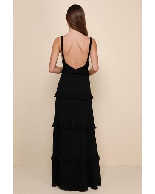 Lulus Black Sincerely Poised Backless Bustier Tiered Maxi Dress