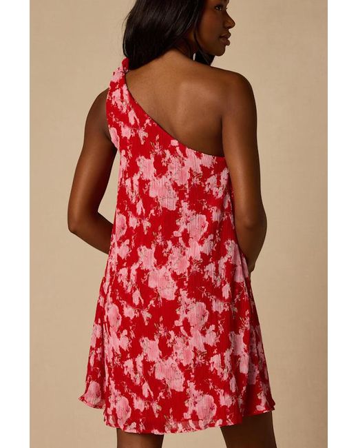 Lulus Red Aralia Multi Floral One-Shoulder Shift Mini Dress