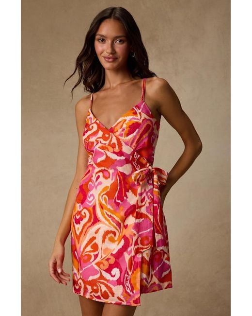 Lulus Red Neya Multi Abstract Wrap Mini Dress