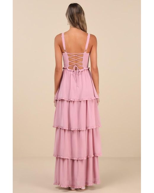 Lulus Pink Sophisticated Occasion Bustier Lace-Up Maxi Dress