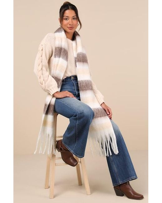 Lulus Blue Alpine Attitude Striped Oversized Scarf