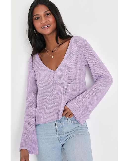 Lulus Purple Springtime Sweetie Loose Knit Cardigan Sweater