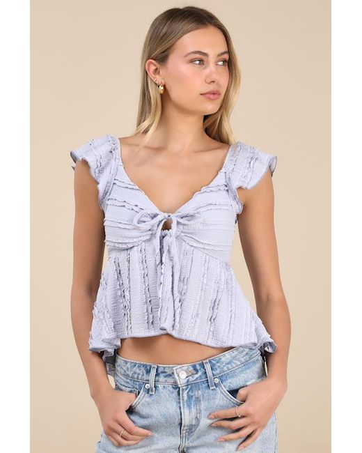 Lulus Blue Maley Textured Peplum Top