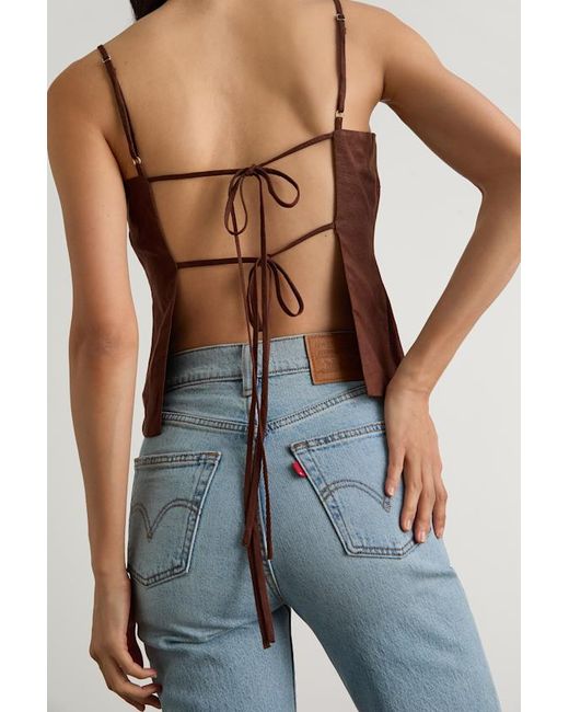 Lulus Blue Wrynn Chocolate Linen Tie-Back Tank Top