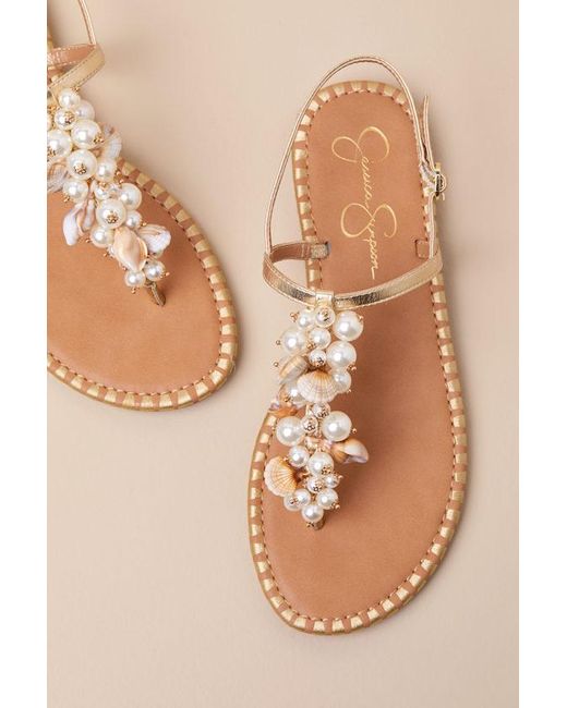 Jessica Simpson Natural Bryelea Pearl Shell Flat Sandals