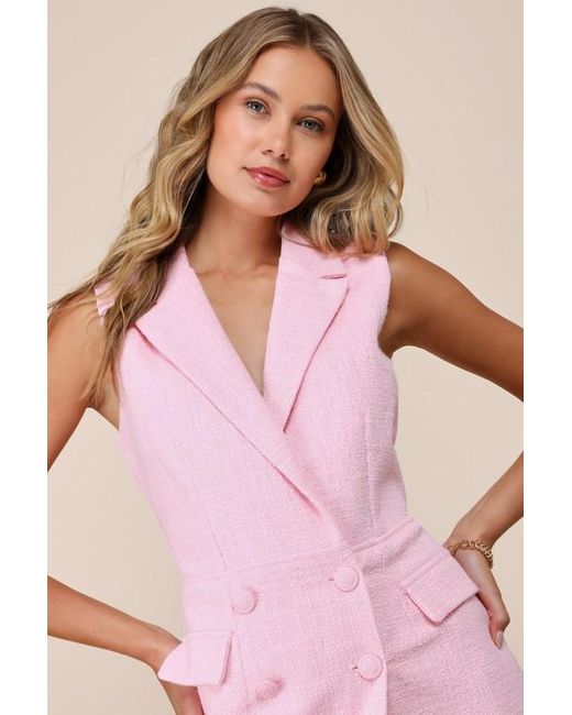 Steve Madden Pink Paris Tweed Collared Romper
