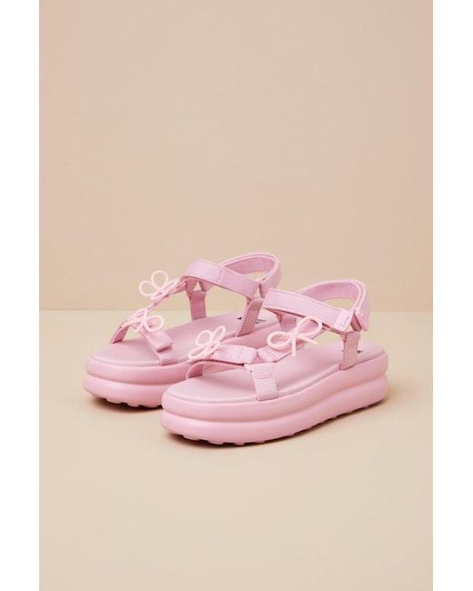 Camper Pink Twins Floral Bow Strappy Flatform Sandals