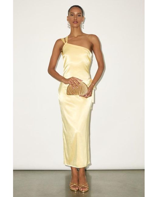 Lulus Yellow Yvonne Satin One-Shoulder Midi Dress