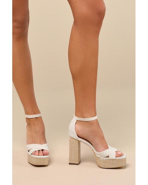 Lulus Natural Capitolla Tweed Platform Ankle Strap Sandals