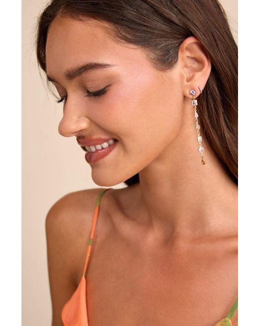 Lulus Brown Kemi Multi Rhinestone Drop Earrings