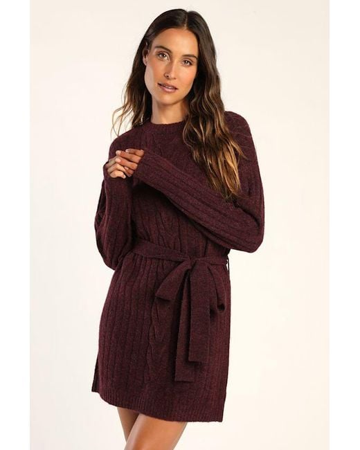 Lulus Brown Wishing On Winter Cable Knit Mini Sweater Dress