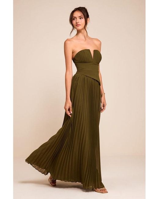 Lulus Natural Zea Pleated Drop Waist Maxi Dress