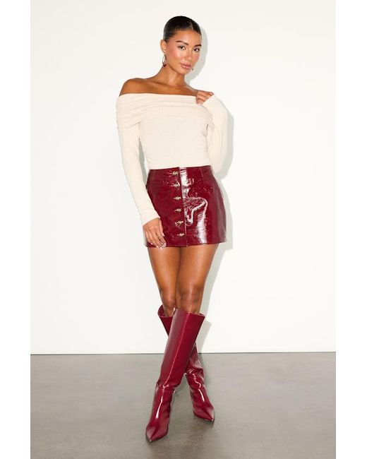 Lulus Red Oriya Patent Button-Front Mid-Rise Mini Skirt