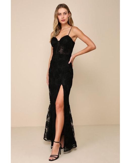 Lulus Natural Sultry Direction Floral Lace Sheer Bustier Maxi Dress