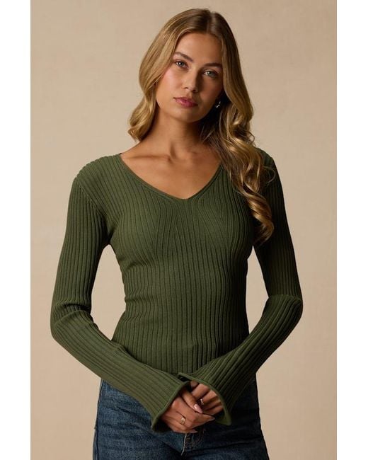 Lulus Green Pruett Ribbed Knit Long Sleeve Top