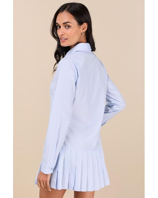 Lulus Blue Exquisite Poise Striped Collared Mini Dress