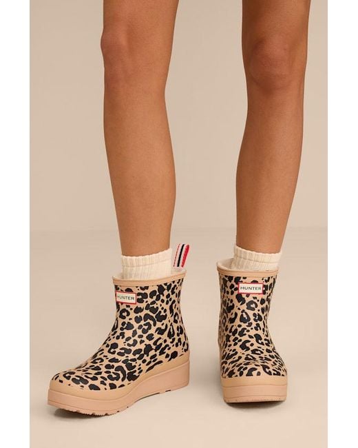 Hunter Natural Play Leopard Insulated Shearling Short Rain Boots