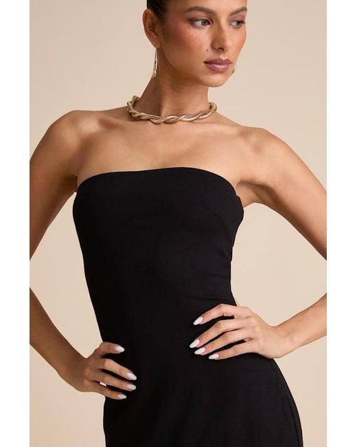 Lulus Black Elaris Mixed Media Strapless Maxi Dress