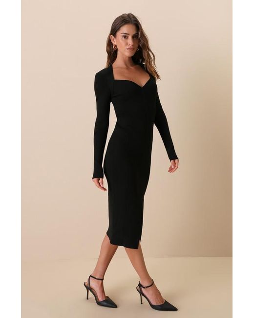 Lulus Natural Adoring Me Ribbed Long Sleeve Midi Sweater Dress