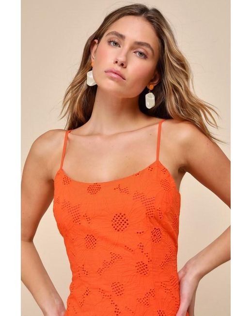Lulus Orange Sunny Glow Embroidered Floral Sleeveless Mini Dress