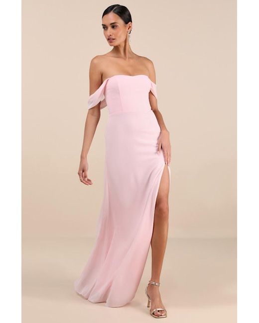 Lulus Pink Magical Magnetism Off-The-Shoulder Maxi Dress