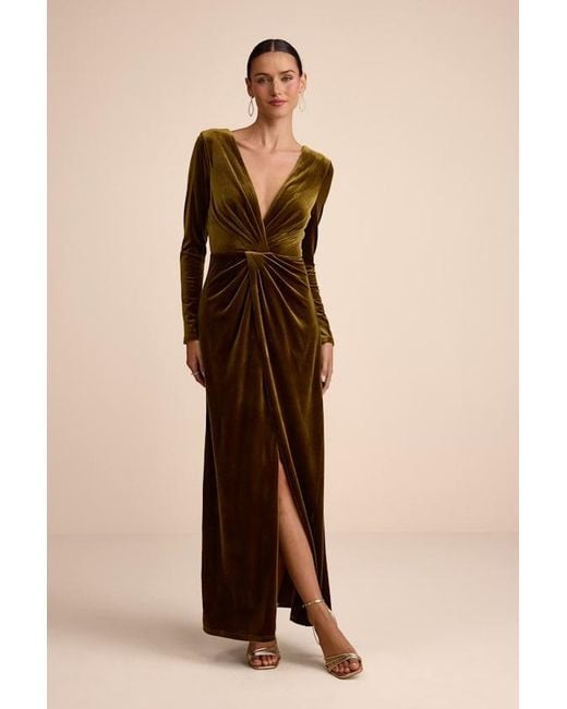 Lulus Natural Angelina Velvet Twist-Front Maxi Dress