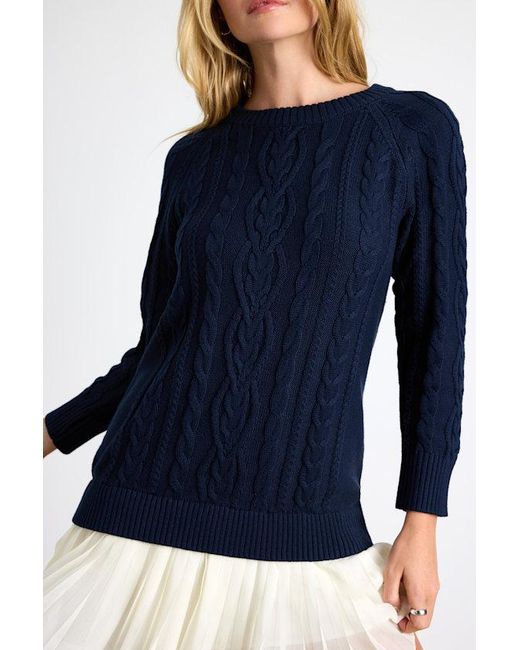 Lulus Blue Alvie Cable Knit Drop Waist Sweater Dress