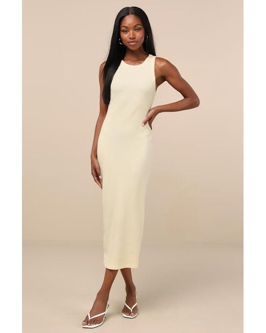 Lulus Natural Majorly Trendy Ribbed Bodycon Midi Dress