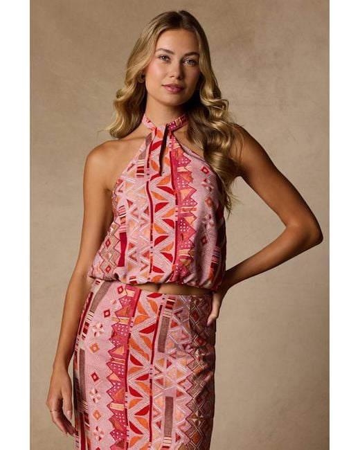 Lulus Red Lindley Multi Boho Print Halter Top