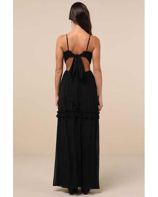 Lulus Black Pronounced Perfection Cutout Tie-Back Maxi Dress