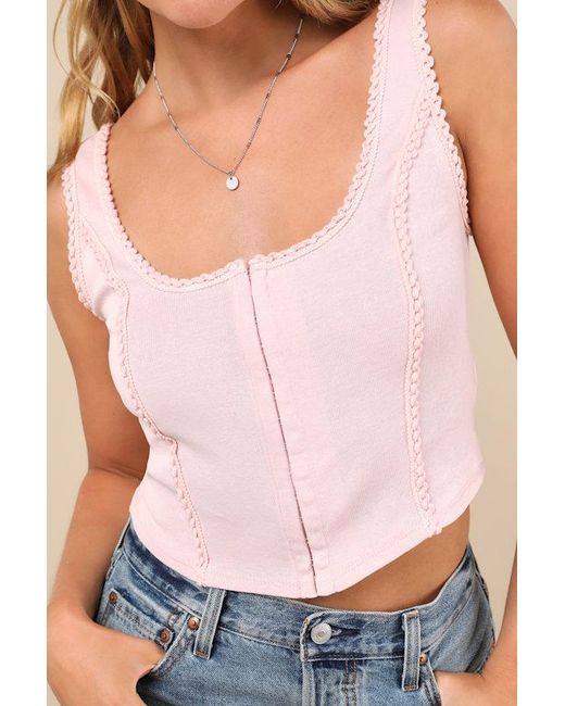 Lulus Blue Elmarie Rickrack Hook-And-Eye Crop Tank Top