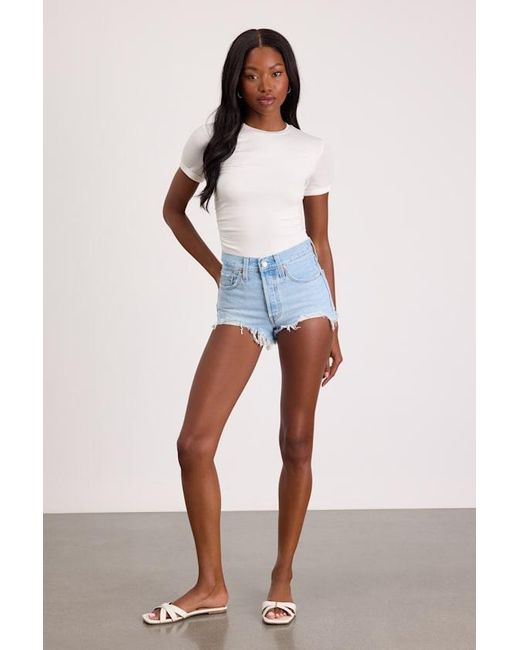 Levi's White 501 Micro Light Wash Distressed High-Rise Denim Shorts