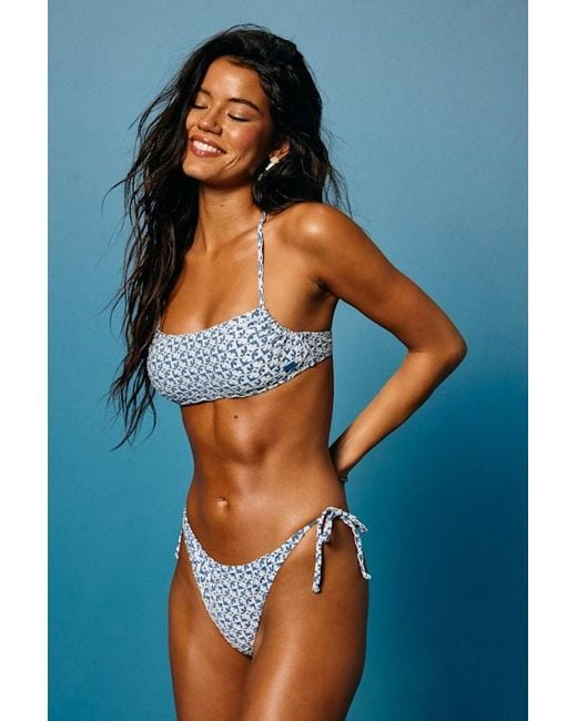 Roxy Blue Haxy Dazy Floral Side-Tie Cheeky Bikini Bottoms