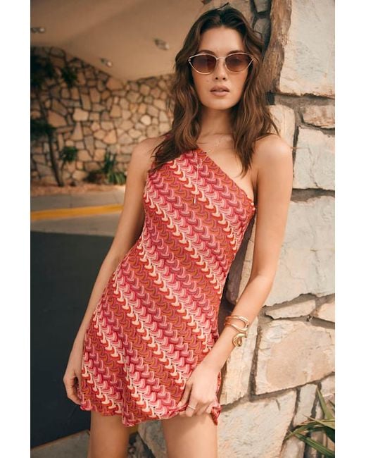Lulus Blue Augustine Multi Crochet One-Shoulder Mini Dress