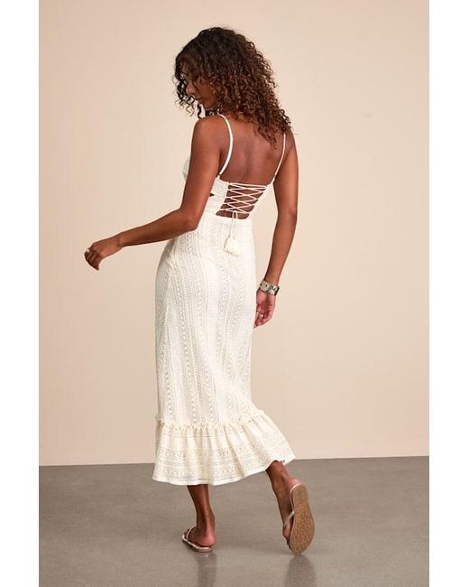 lulus crochet maxi dress Lulus | Cream Multi Crochet Backless Maxi Dress | Womens | X-Large