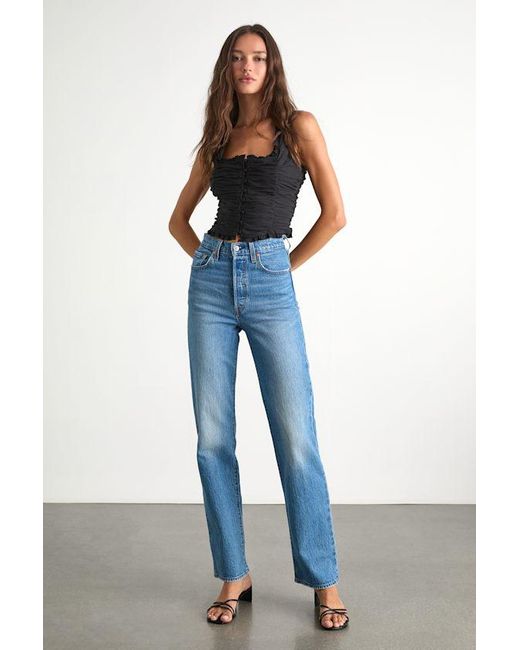 Lulus Blue Rachael Ruched Button-Front Tank Top