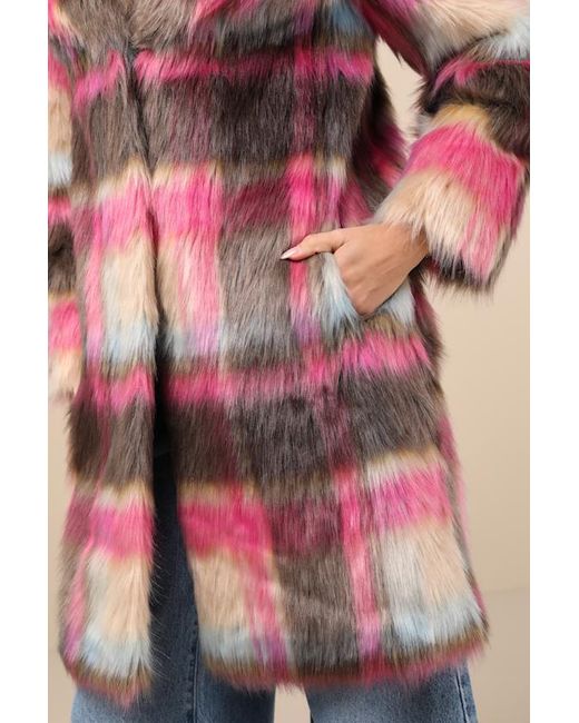 NVLT Pink Fancy And Plaid Faux Fur Coat