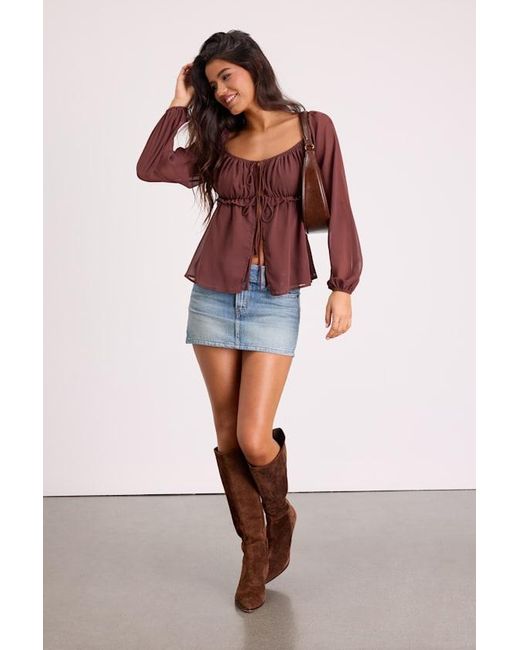 Lulus Red Lemmie Chiffon Tie-Front Long Sleeve Top